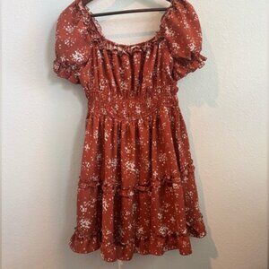 Rust Floral Off-Shoulder Dress